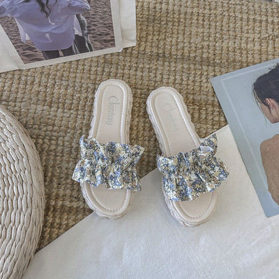 Papuci de dama cu talpa plate si model colorat in trei culori