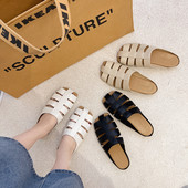 Γυναικείες casual δερμάτινες παντόφλες με επίπεδη σόλα σε τρία χρώματα