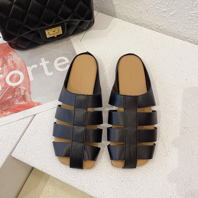 Γυναικείες casual δερμάτινες παντόφλες με επίπεδη σόλα σε τρία χρώματα