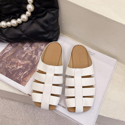 Γυναικείες casual δερμάτινες παντόφλες με επίπεδη σόλα σε τρία χρώματα