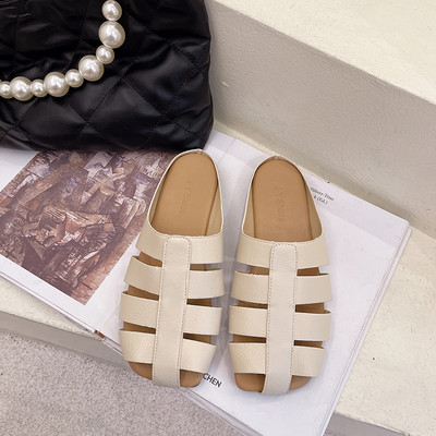 Γυναικείες casual δερμάτινες παντόφλες με επίπεδη σόλα σε τρία χρώματα