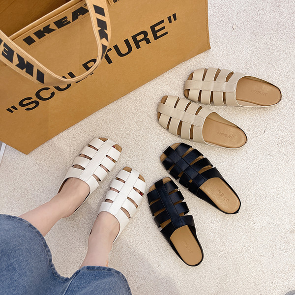 Γυναικείες casual δερμάτινες παντόφλες με επίπεδη σόλα σε τρία χρώματα