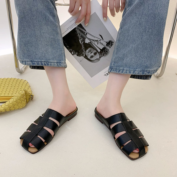 Papuci de dama din imitatie de piele in trei culori cu talpa plata