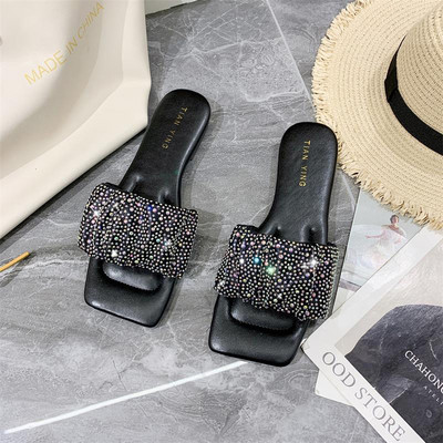 Papuci de dama eleganti cu efect stralucitor in trei culori