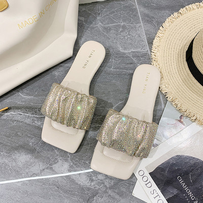 Papuci de dama eleganti cu efect stralucitor in trei culori