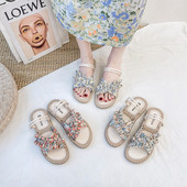 Papuci dama cu model floral in trei culori