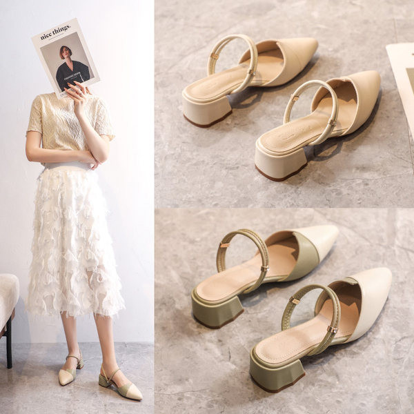 Model nou de papuci de dama ascutit cu toc patrat de 4,5 cm