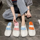 Papuci moderni de dama alb cu talpa plata