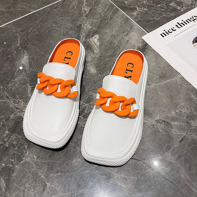 Papuci moderni de dama alb cu talpa plata