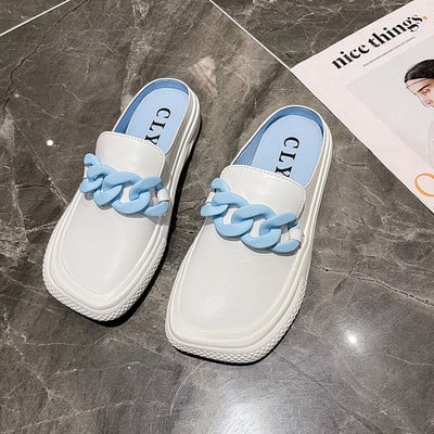 Papuci moderni de dama alb cu talpa plata