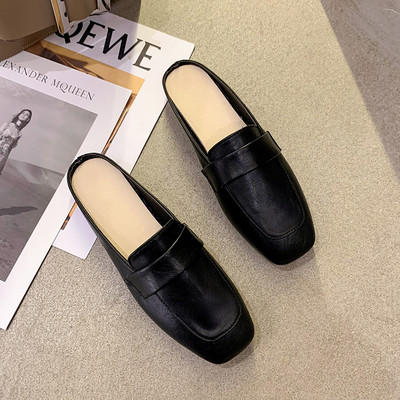 Papuci casual de dama din imitatie de piele cu talpa plata, model simplu