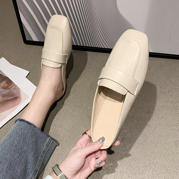 Papuci casual de dama din imitatie de piele cu talpa plata, model simplu