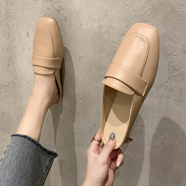 Papuci casual de dama din imitatie de piele cu talpa plata, model simplu