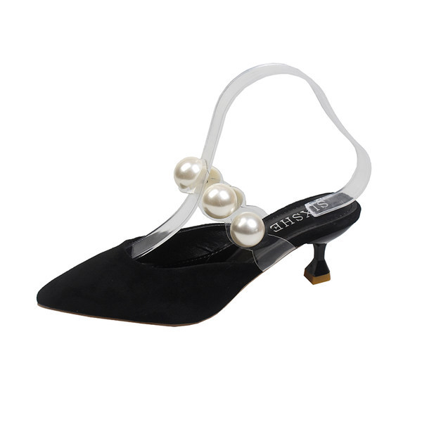 Papuci de dama moderni model ascutit cu perle decorative