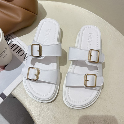 Papuci de damă din piele alb-negru