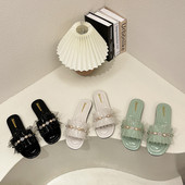 Papuci de dama in trei culori cu tul si decor metalic