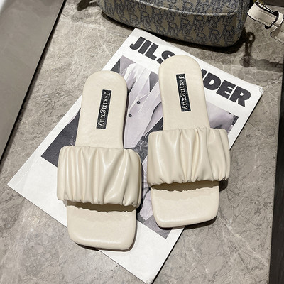 Papuci casual dama din piele ecologica, model uni cu talpa plata