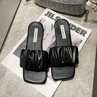 Papuci casual dama din piele ecologica, model uni cu talpa plata