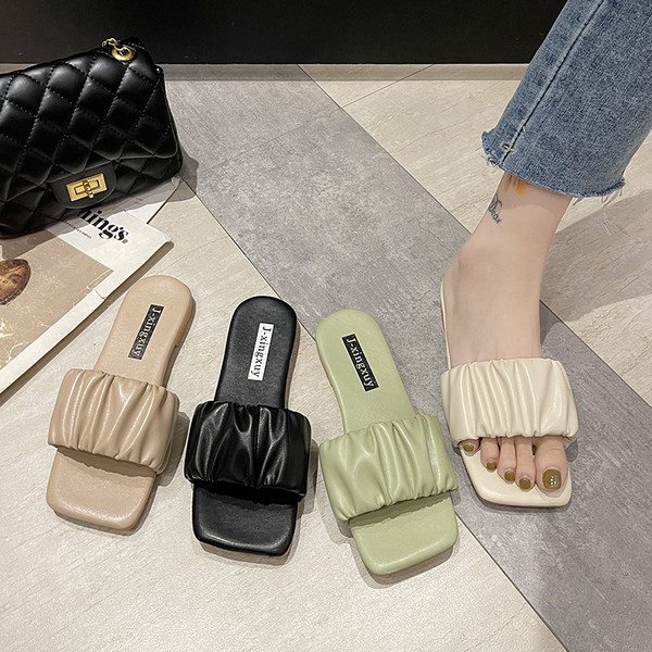 Papuci casual dama din piele ecologica, model uni cu talpa plata