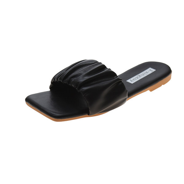 Papuci casual dama din piele ecologica, model uni cu talpa plata