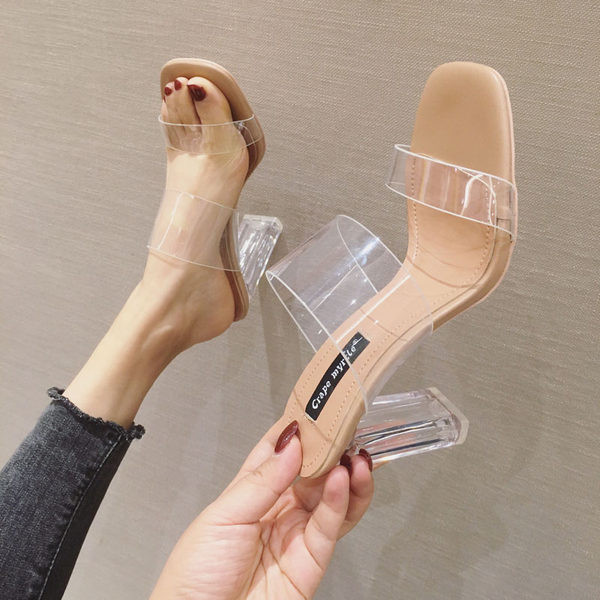 Jauns sieviešu čību modelis ar silikona lencēm un caurspīdīgu papēdi