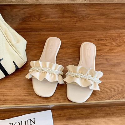 Model nou de papuci de dama din piele cu perle in doua culori