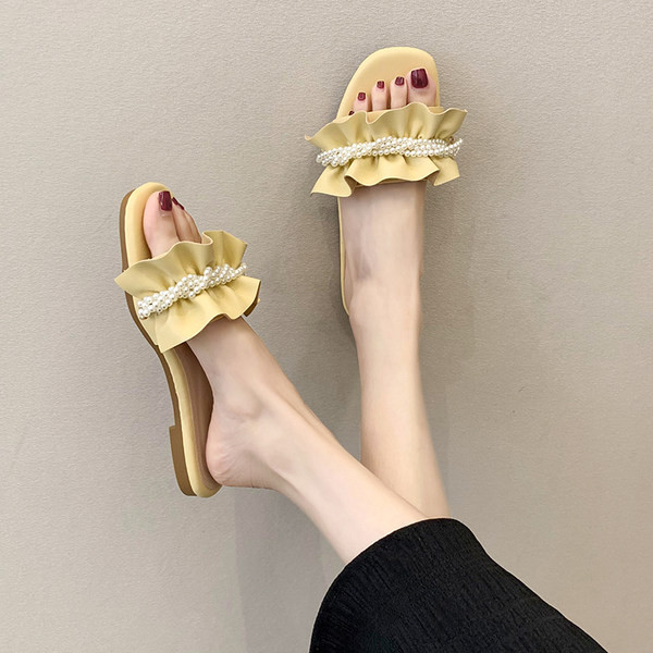 Model nou de papuci de dama din piele cu perle in doua culori