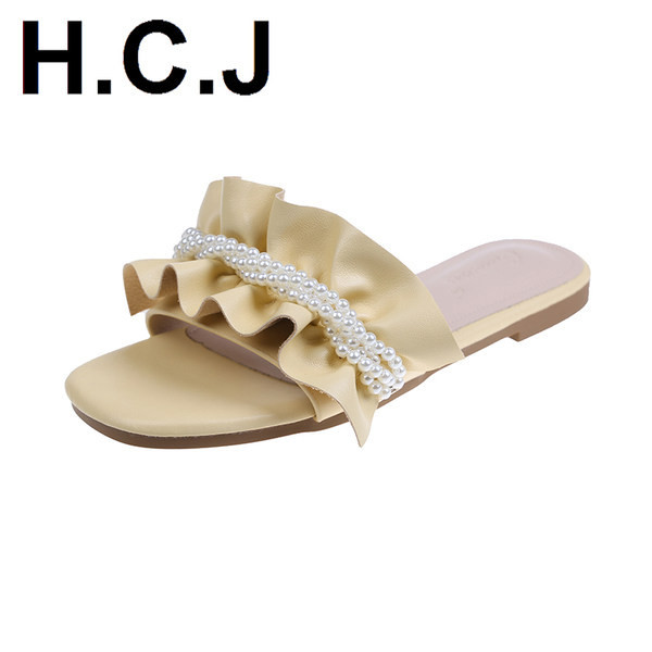 Papuci de damă cu perle și talpă plată în trei culori