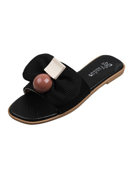 Γυναικείες παντόφλες casual με επίπεδη σόλα και κορδέλα