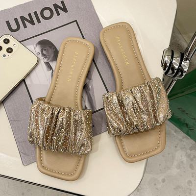 Γυναικείες παντόφλες με λαμπερά στοιχεία και επίπεδη σόλα σε τρία χρώματα