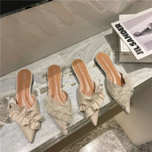 Papuci dama eleganti ascutit cu perle - doua modele