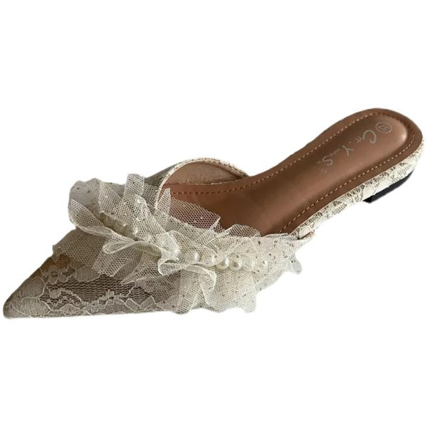 Papuci dama eleganti ascutit cu perle - doua modele