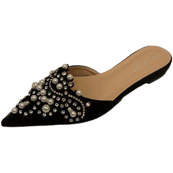 Jauns sieviešu smailo čību modelis ar akmentiņiem - balts un melns