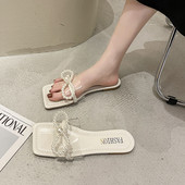 Papuci moderni de dama cu talpa plata si perle