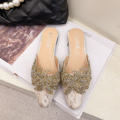 Papuci de damă cu efect strălucitor - model ascuțit