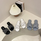 Γυναικείες παντόφλες από faux δέρμα με διακοσμητικές πέτρες σε τρία χρώματα