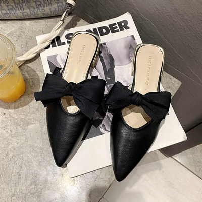 Papuci eleganti model ascutit cu panglica pentru femei