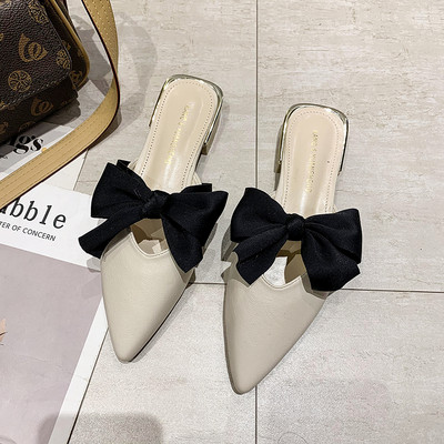 Papuci eleganti model ascutit cu panglica pentru femei