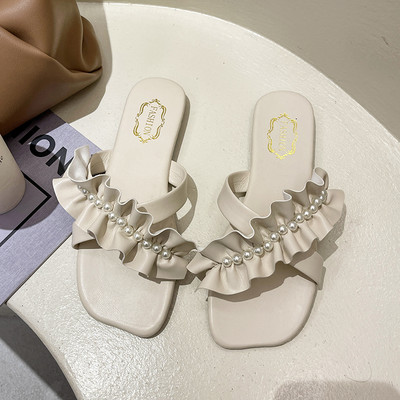 Papuci moderni pentru femei cu perle decorative