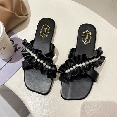 Papuci moderni pentru femei cu perle decorative