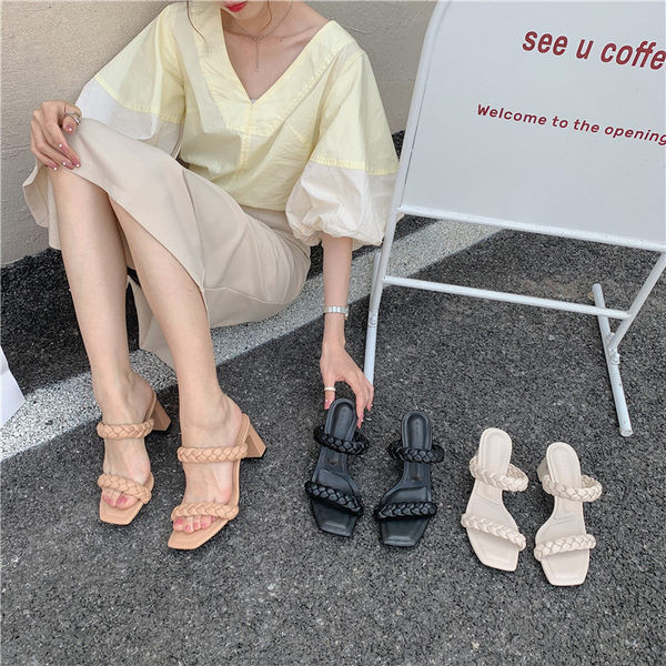 Papuci moderni de dama din piele ecologica cu toc de 8 cm