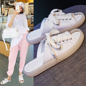 Casual γυναικείες παντόφλες με ίσια σόλα και κορδόνια σε δύο χρώματα