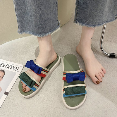 Γυναικείες παντόφλες με επίπεδη σόλα και κορδέλες σε διάφορα χρώματα