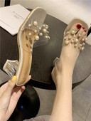 Papuci de dama eleganti cu toc inalt cu perle