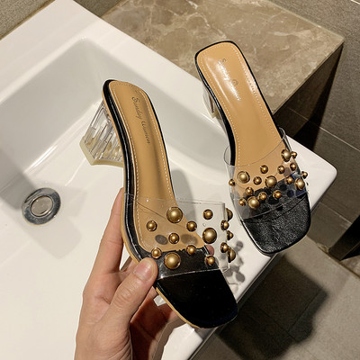 Papuci de dama eleganti cu toc inalt cu perle