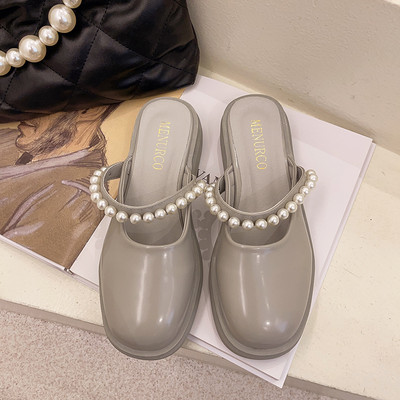 Papuci dama model rotunjit cu perle