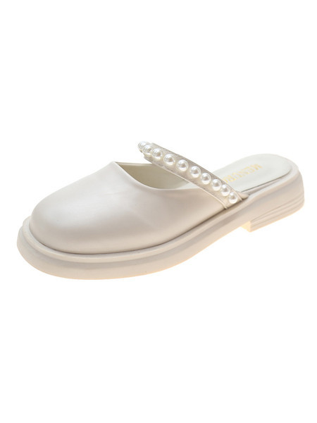 Papuci dama model rotunjit cu perle