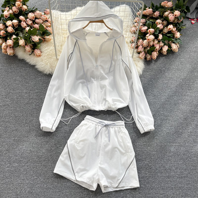 Γυναικείο casual σετ με κουκούλα και κορδόνι σε δύο χρώματα