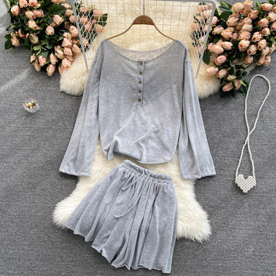 Set dama cu talie elastica si nasturi