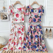 Set de dama model nou cu model floral de bluza si fusta